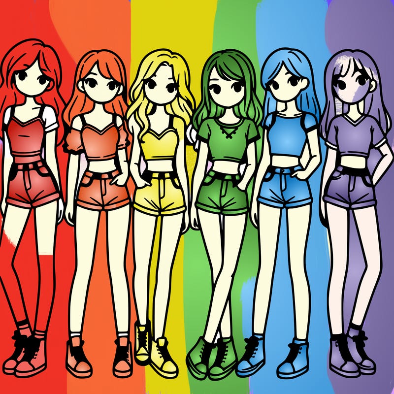 a group of girls wearing crop tops and shorts