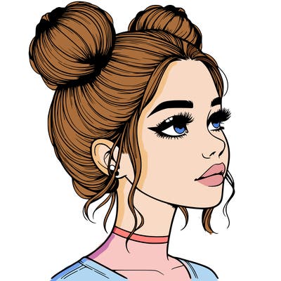 realistic girl with buns on the top of her head