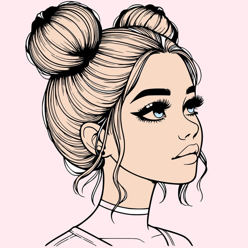 realistic girl with buns on the top of her head