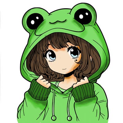 a cute teenage girl wearing a frog hoodie