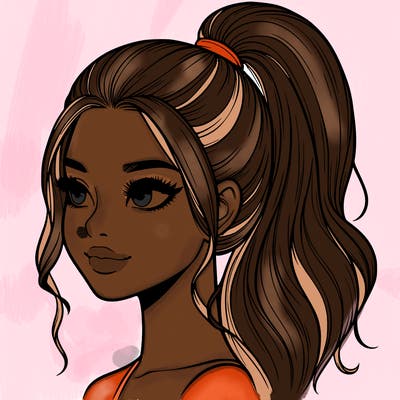 realistic girl with a high ponytail