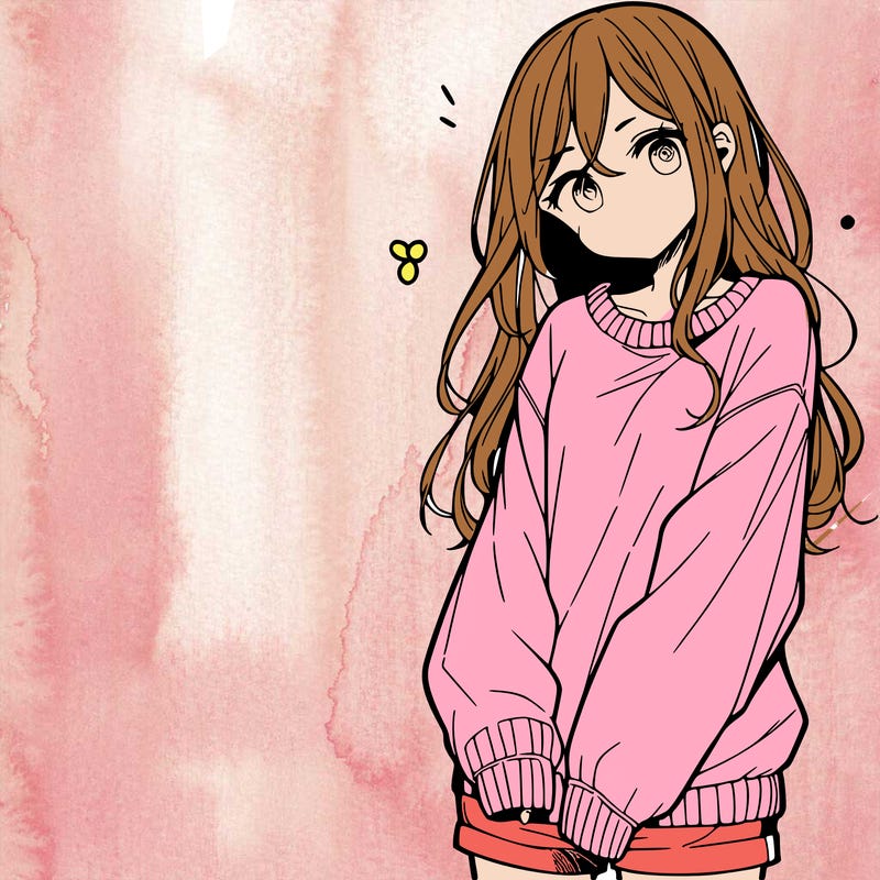 manga teen girl  in a sweater and baggy pants