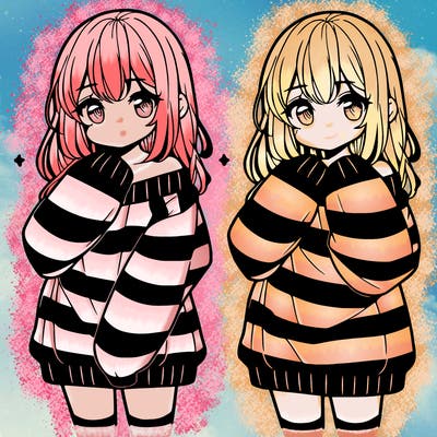 anime girl in a striped oversized sweater