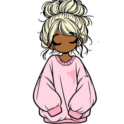 girl with baggy sweatshirt and messy bun