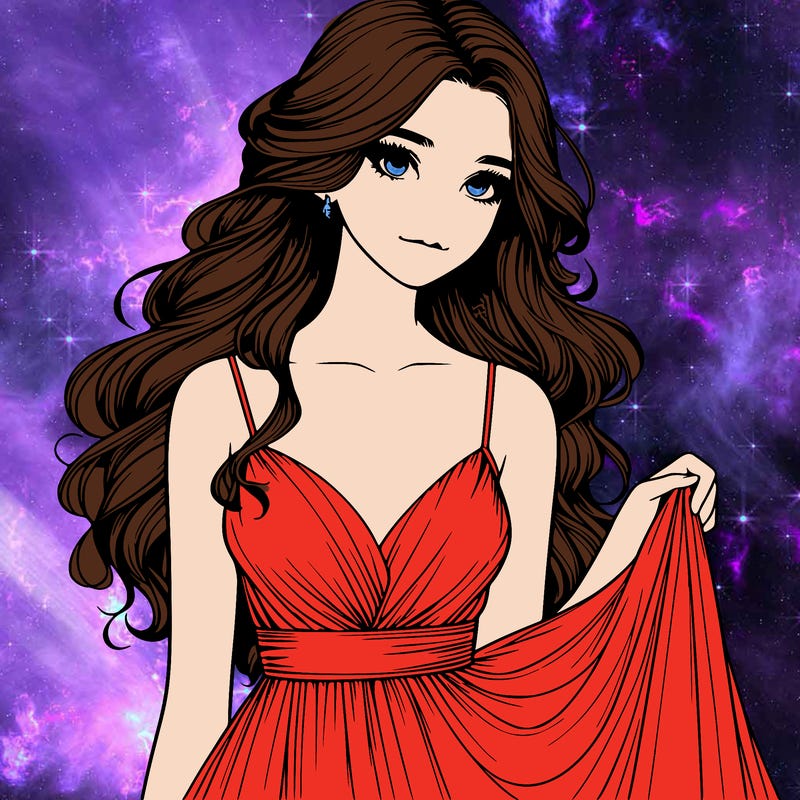 realistic girl in flowy silky prom dress