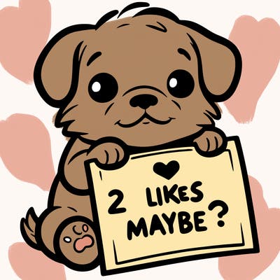 a puppy holding a sign that says 2 likes maybe?