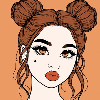 realistic girl with two buns on her hair and lips