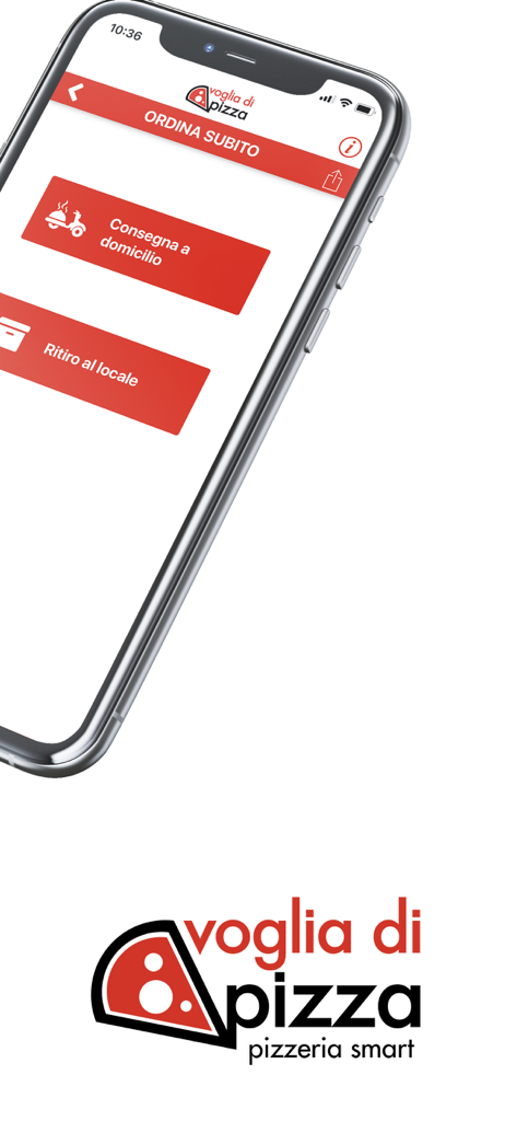 Voglia di Pizza - Smartphone showing Voglia di Pizza app screen with delivery and pickup options