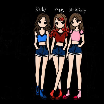 a group of girls wearing crop tops and shorts