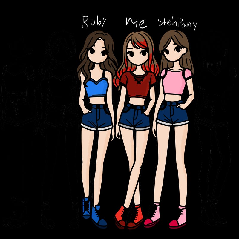 a group of girls wearing crop tops and shorts