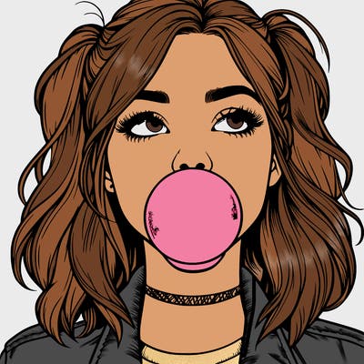 realististic girl blowing bubble -gum
