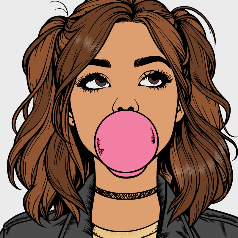 realististic girl blowing bubble -gum