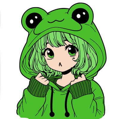 a cute teenage girl wearing a frog hoodie