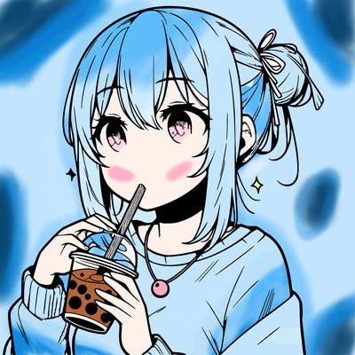 manga character drinking boba