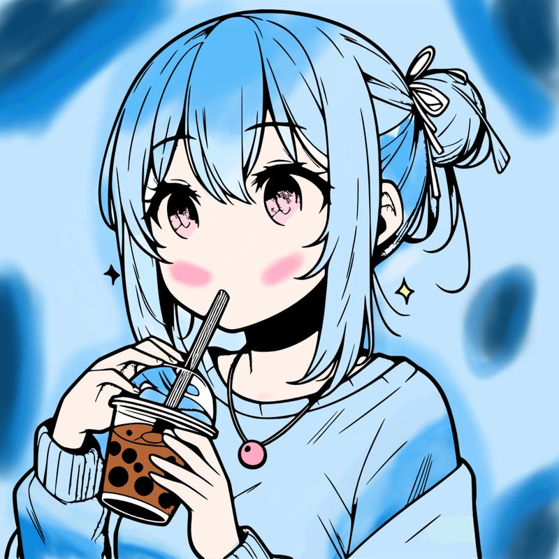 manga character drinking boba