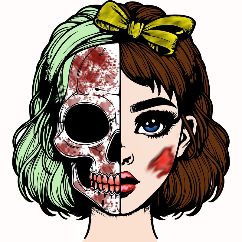 realistic girl with half skull mask