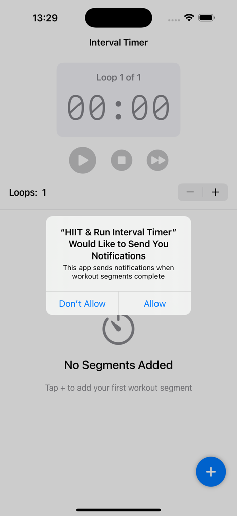 HIIT & Run Interval Timer - HIIT and Run Interval Timer notification permission screen on iPhone