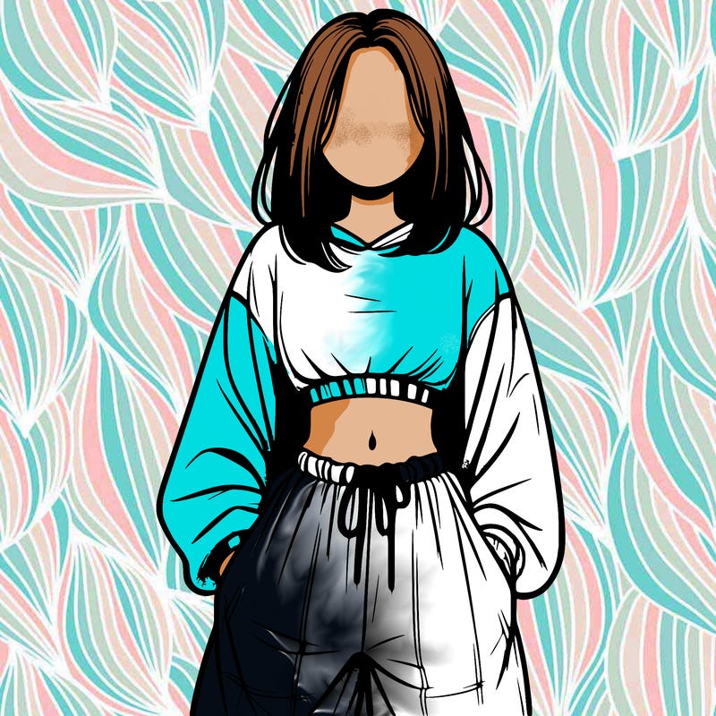 realistic girl faceless with baggy pants and a crop top