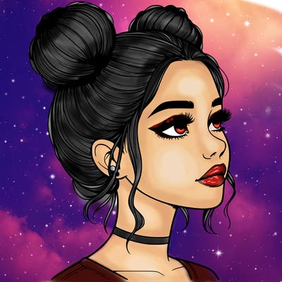 realistic girl with buns on the top of her head