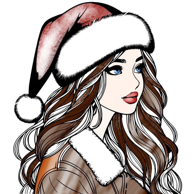 realistic girl in santa hat