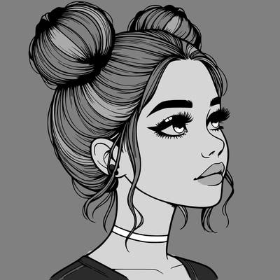realistic girl with buns on the top of her head