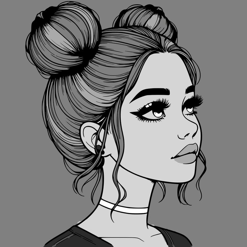 realistic girl with buns on the top of her head