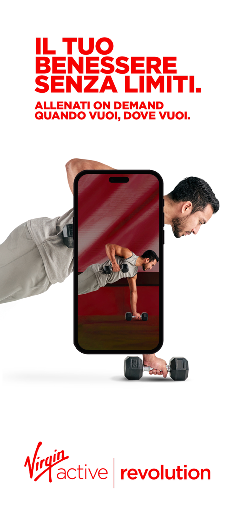 Mann macht eine Hantelübung mit der Virgin Active Revolution Fitness-App