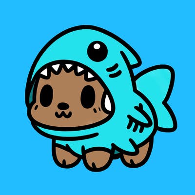 cute dog wearing a shark costume