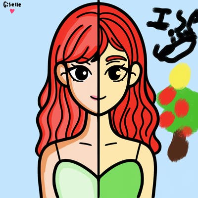 a woman divided in half