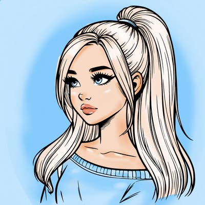 realistic girl with a high ponytail