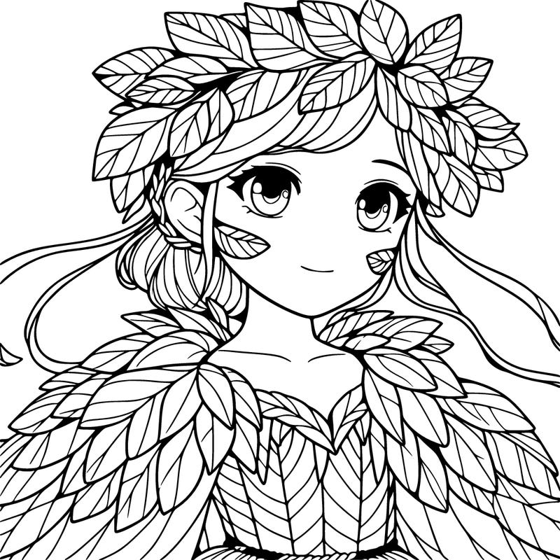 a realistic girl with a costume made of leaves