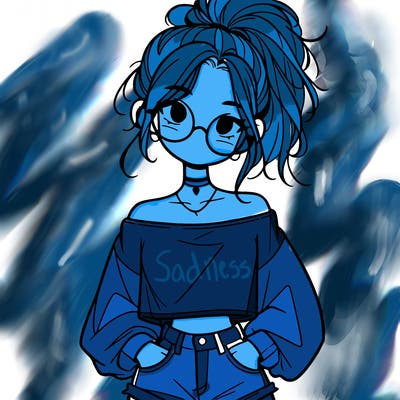 girl with a messy ponytail glasses a baggy crop top and jean shorts