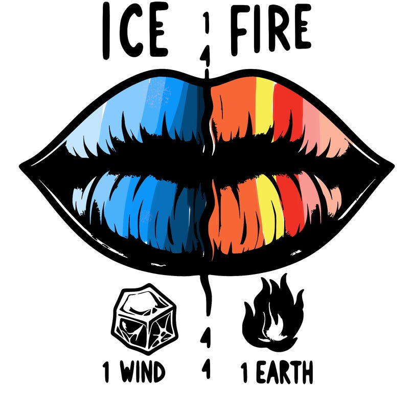 realistic lip split in fourth . 1 fourth ice 1 fire 1wind 1 earth