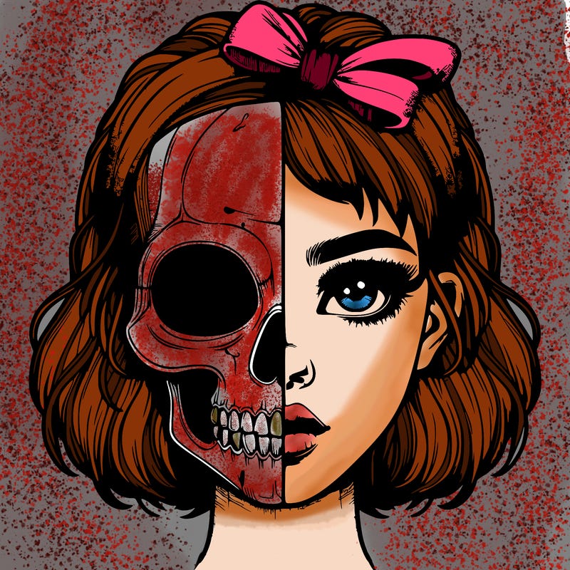 realistic girl with half skull mask