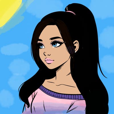 realistic girl with a high ponytail