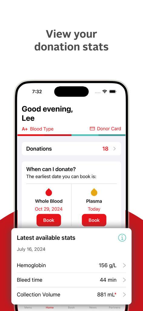 GiveBlood - GiveBlood app dashboard displaying blood donation history health statistics and eligibility dates