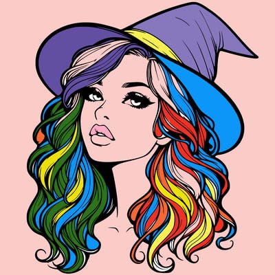 realistic witch girl with wavy hair and lips