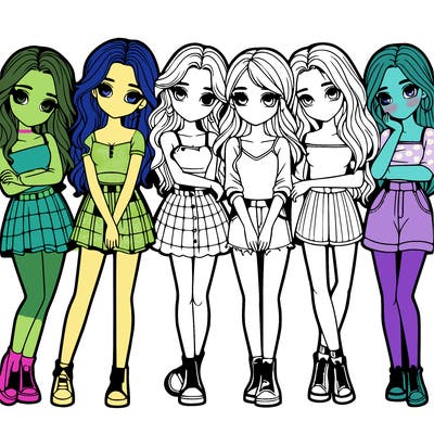 a group of girls realistic