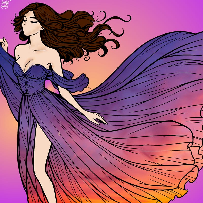 realistic woman in dress flowing the the wind