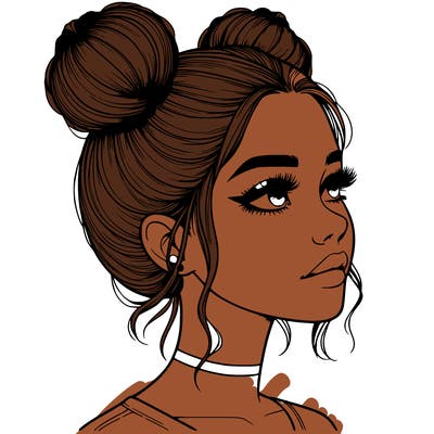 realistic girl with buns on the top of her head