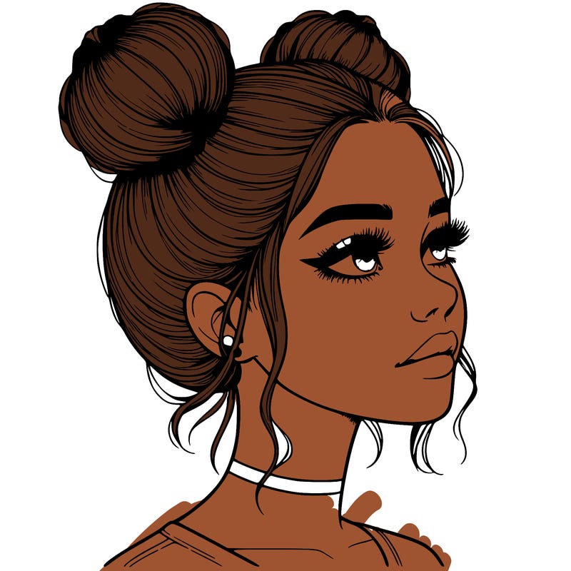 realistic girl with buns on the top of her head