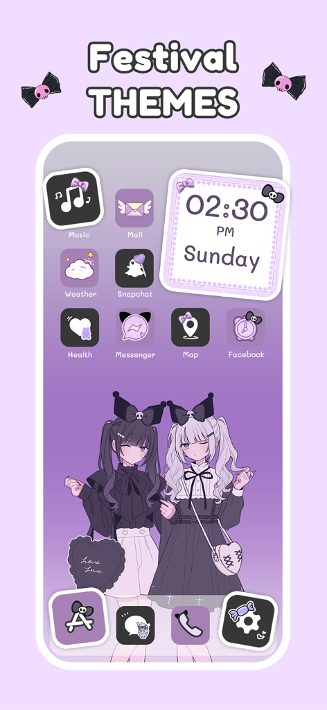 Tema estético de anime roxo com ícones e widget personalizados