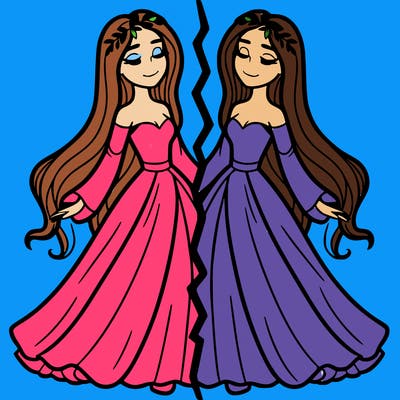 split of woman with long flowing dress