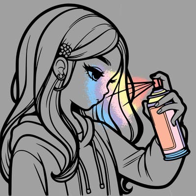 a realistic girl spray painting