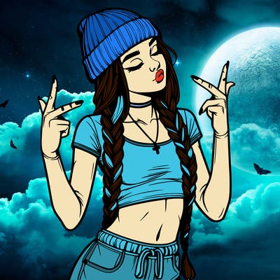 realistic teenage girl with braids and a beanie and crop top doing 🫶🏼