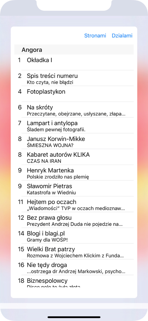 Tygodnik ANGORA - List of articles and sections in the Tygodnik ANGORA mobile app