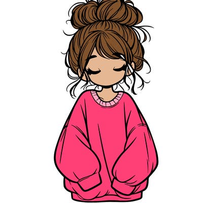 girl with baggy sweatshirt and messy bun