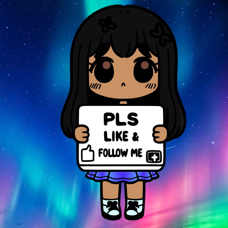 girl holding a sign that says pls like and follow me