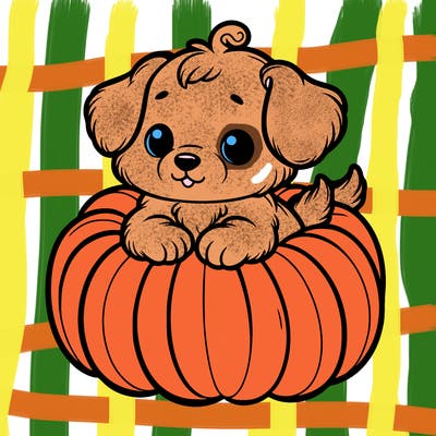 cute little puppy in a pumpkin