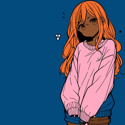 manga teen girl  in a sweater and baggy pants